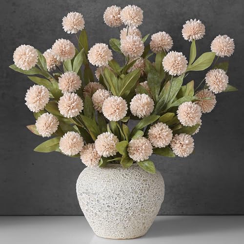 "VIERENA 12 Pcs 27"" Faux Silk Pompon Mum Artificial Flowers for Vase(Beige) - Bulk Fake Chrysanth Branches Faux Silk Flowers, for DIY Bouquet Centerpieces Wedding Filler Arrangements Shower Decor"