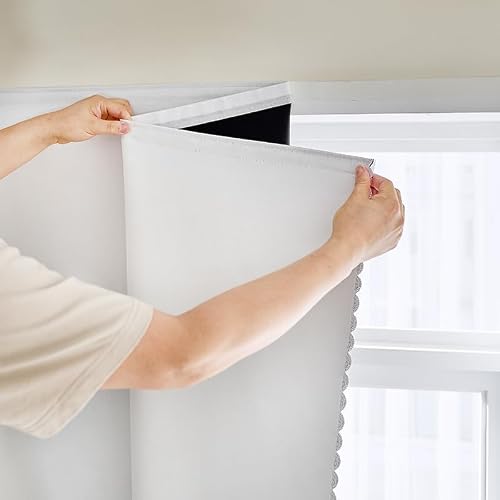 "AJAZZ 100% Blackout Shades Window Cover Self Adhesive Curtains Sticky Curtain Portable Easy Open Black Out Curtains for Bedroom Living Room No Drilling (White, 59"" W x 84"" L 1 Panel)"