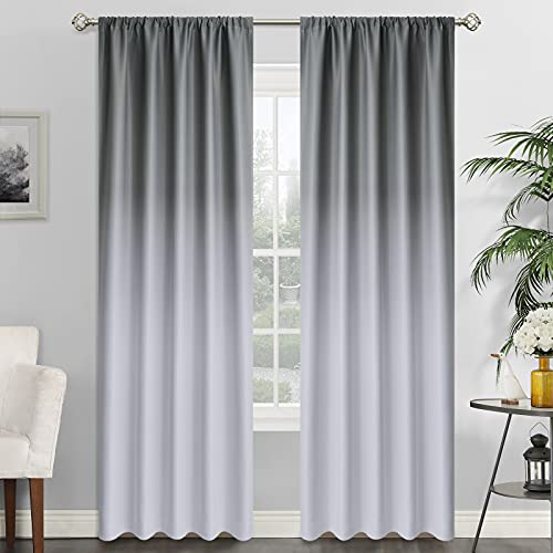 SimpleHome Grey Ombre Rod Pocket Curtains for Bedroom,52Wx84L - Room Darkening Curtains for Bedroom,Gradient Light Blocking Curtain,Thermal Insulated Window Drapes,2 Panels,84 Inch