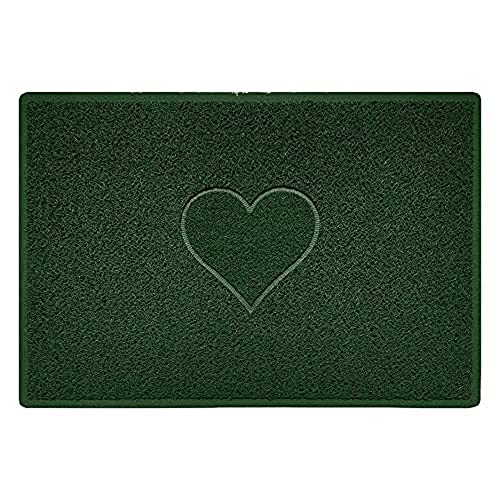Nicoman Heart Shape Embossed Entrance Door Mat Non Slip Dirt Trapper PVC Spaghetti Mat with Rubber Base, Jet Washable Quick Drying Doormat Indoor or Outdoor - (Large, Green, 90 x 60cm)