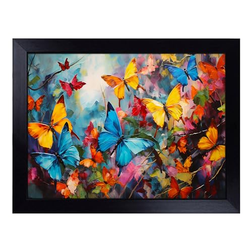 Lap Tray with Bean Bag Cushion, Butterfly Gestural - Handmade in the UK, Raised Wooden Edge, Padded Cushion, Heat-Resistant Wipe-Clean Surface, for Meals, Laptops and Crafts