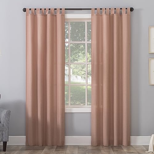 "No. 918 Trevor 2-Pack Heathered Texture Semi-Sheer Tab Top Curtain Panel Pair, 40"" x 84"", Rose Water"