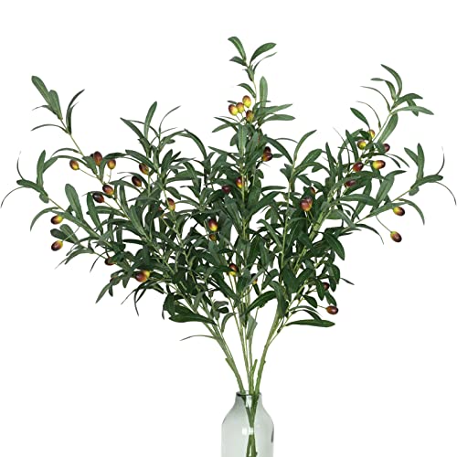 Waipfaru 3pcs 39'' Faux Olive Branches for Vases, Olive Tree Branches with Lifelike Olives, Tall Artificial Greenery Stems Decor for Centerpieces Flower Arrangements Vases Wedding Bouquets