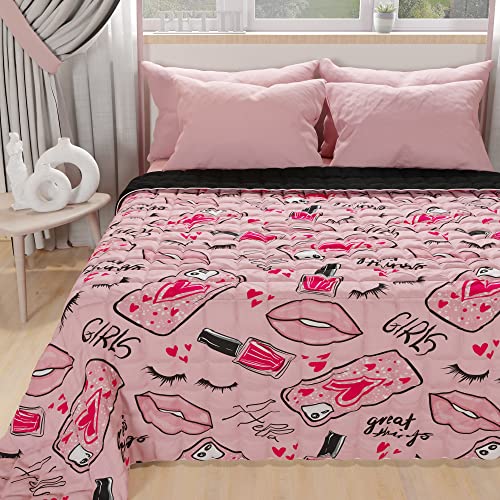 PETTI Artigiani Italiani - Summer Bedspread 220 x 260 cm 100 g/m² Double Face, Spring Quilt, Lightweight Quilt, Lipstick Pink, 100% Made in Italy