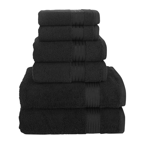 Elegant Comfort Premium Cotton 6-Piece Towel Set, Includes 2 Washcloths, 2 Hand Towels and 2 Bath Towels, 100% Turkish Cotton - Highly Absorbent and Super Soft Towels for Bathroom, Black
