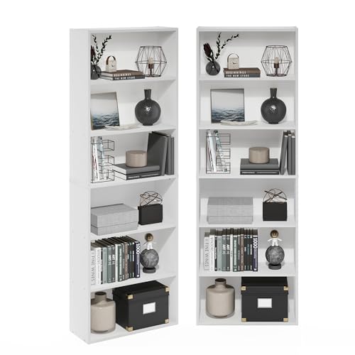 Furinno JAYA Book Shelf Set of 2, 6-Tier Bookshelf, Bookcase, 24.1 (D) x 62.51 (W) x 180.49 (H) cm, for Home Office, Living Room, White