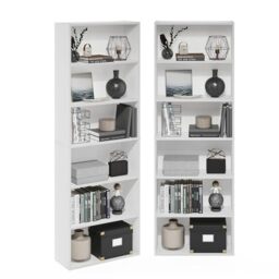 Furinno JAYA Book Shelf Set of 2, 6-Tier Bookshelf, Bookcase, 24.1 (D) x 62.51 (W) x 180.49 (H) cm, for Home Office, Living Room, White