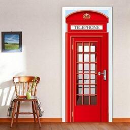 Wallflexi Door Mural UK Telephone Home Decoration Wall Art Murals Decals living Room Nursery Restaurant Hotel Café Office Décor Removable Self-Adhesive Stickers, multicolour