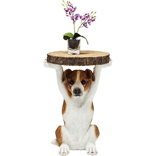KARE Design Side Table Animal Mr Jack, Brown/White, Round, Jack Russell Terrier, Animal Motif, for Bedroom, Living Room, Office, Hallway, 52x35x33cm (H/W/D)