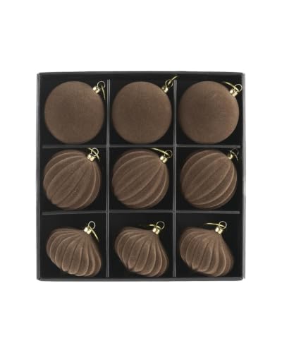 WeRChristmas Set of 9 Mocha Velvet Christmas Baubles, 10cm
