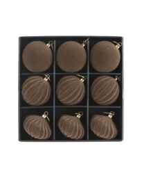 WeRChristmas Set of 9 Mocha Velvet Christmas Baubles, 10cm