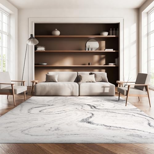 SAFAVIEH Shag Rug for Living Room, Dining Room, Bedroom - Fontana Shag Collection, Short Pile, in Ivory and Grey, 160 X 229 cm