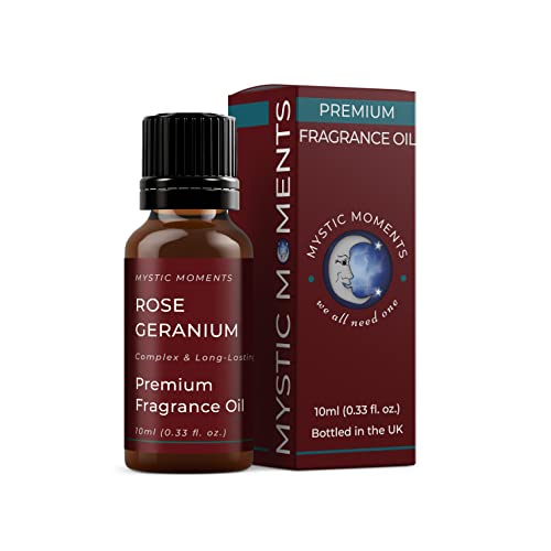 Mystic Moments - Rose Geranium Fragrance Oil - 10ml - Rose Geranium notes create a rosy green floral scent for candles, soaps, wax melts and diffusers.