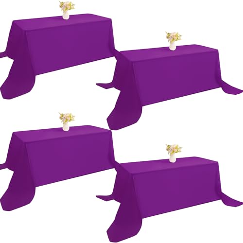 JALANCY 4 Pack Rectangle Tablecloth 90x132Inch Purple Table Cloth for Rectangle Tables Washable Polyester Table Cover for Wedding Dining Table Buffet Parties Banquet Decoration???Purple???