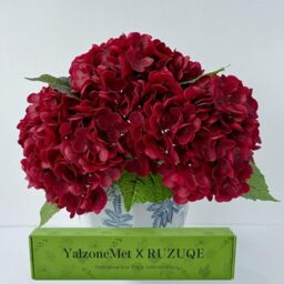 YalzoneMet Burgundy Artificial Hydrangea Flower 3Pcs 21'' Lifelike Real Touch Latex Hydrangea Red Flower for Fall Halloween Home Party Valentine Christmas Decor Outdoor Wedding Table Centerpiece