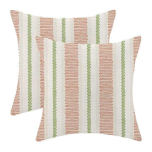 AEIOAE Burnt Orange Sage Green Outdoor Pillow Covers 18 x 18 Inch,Fall Boho Polka Dots Striped Decor Throw Pillows for Couch Bed,Geometric Farmhouse Decorative Pillowcase Linen Cushion Cover Set of 2