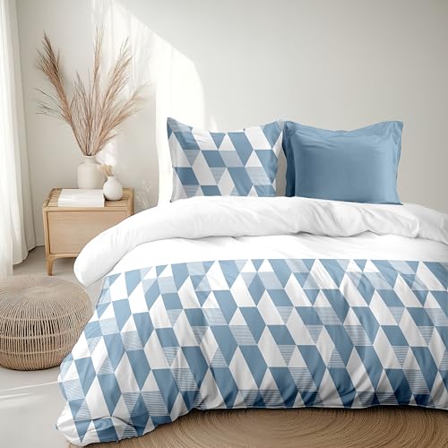 Home Linge Passion Duvet Cover Set 220 x 240 cm – 3 Pieces – Soft Cotton Percale – Duvet Cover + Pillowcase – Blue – La Gypsy Design