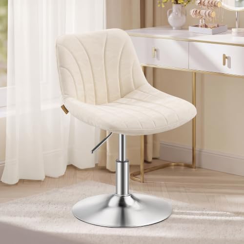VASAGLE Dressing Table Chair, Height Adjustable Bar Stool with Back, 360° Swivel Beauty Stool for Bedroom, Dining Room, Home Office, PU Leather, Warm White LJB160W101