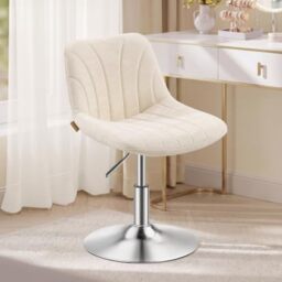 VASAGLE Dressing Table Chair, Height Adjustable Bar Stool with Back, 360° Swivel Beauty Stool for Bedroom, Dining Room, Home Office, PU Leather, Warm White LJB160W101
