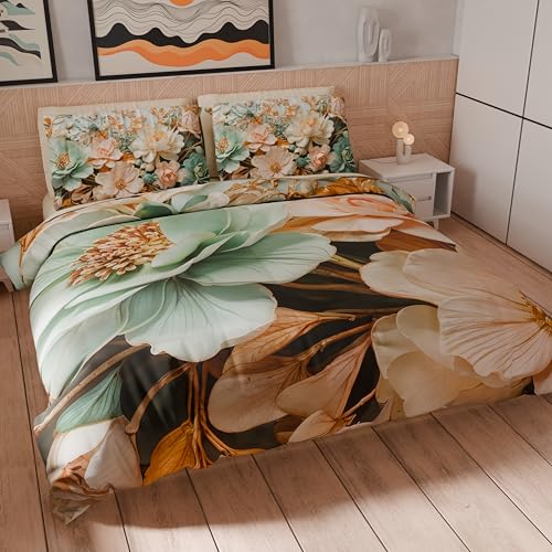 PETTI Artigiani Italiani - Double Duvet Cover Set 250 x 200 cm (2 Pillowcases 50 x 80 cm Included), Soft Microfibre Duvet Cover Set with Digital Floral Print 05 9 - Made in Italy