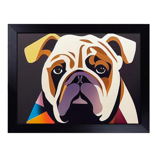 Lap Tray with Bean Bag Cushion, British Bulldog Abstract - Handmade in the UK, Raised Wooden Edge, Padded Cushion, Heat-Resistant Wipe-Clean Surface, for Meals, Laptops and Crafts