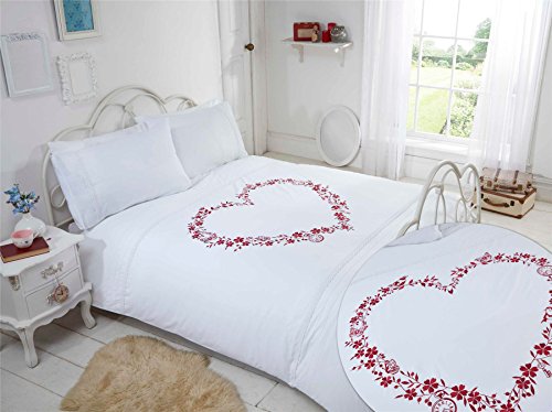 Rapport Home Floral Heart Embroidered Single Duvet Quilt Cover & 1 Pillowcase Beddi