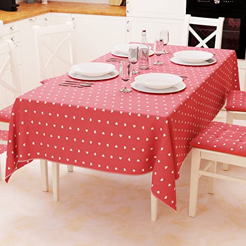 PETTI Artigiani Italiani - Table cloth, tablecloth, tablecloth for the kitchen made of cotton, red hearts design (140 x 450 cm) 100% made in Italy
