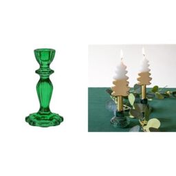 Dark Green Jeweled Holder & Christmas Tree Gold Candles Festive Bundle