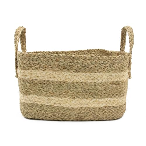 JVL Palma Medium Natural Rectangular Storage Basket ??? Woven Organizer for Closet, Nursery, or Living Room