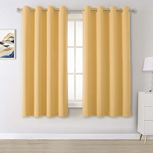 DUALIFE Solid Blackout Thermal Insulated Curtains Room Darkening Grommet Top Curtains for Bedroom 54Wx52L Inch Desert Mist Set of 2