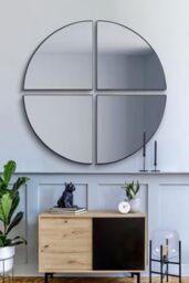 "MirrorOutlet The Quadrants - Extra Large Black Modern 4 Piece Circular Window Wall Mirror 54"" X 54"" (140CM X 140CM) Size and spacing upon fitting. Unique & New"