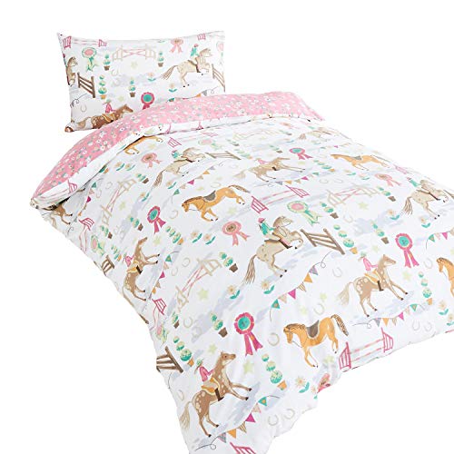 Horses Animals Girls Single Quilt Duvet Cover & Pillowcase Bedding Bed Set New, Pink