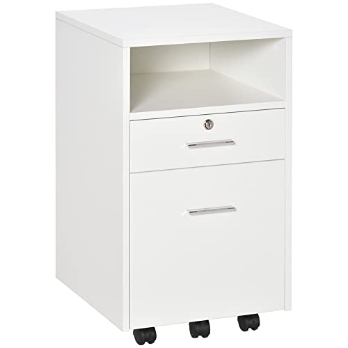 Vinsetto Mobile File Cabinet Lockable Storage Unit Cupboard for A4 Letter Home Filing Furniture for Office, Bedroom and Living Room, 39x40x65cm, White