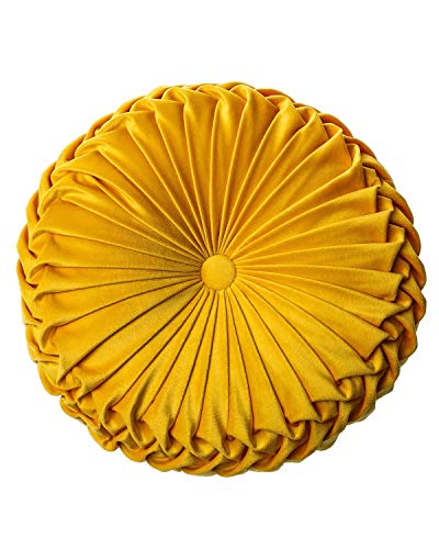 "HLOVME Throw Pillow for Couch Decorative 3D Pumpkin Round Velvet Cushion for Sofa Bed Chair Floor 15""X15"", Yellow"