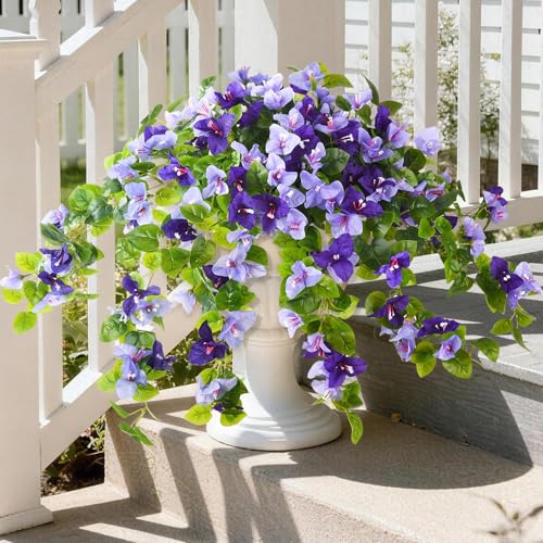 Homsunny Artificial Fake Flowers Plants for Outdoor Decoration, 2 Pcs Faux Silk Flower Bougainvillea Vines Look Real UV Resistant for Home Porch Patio Balcony Yard Spring Decor(Purple)
