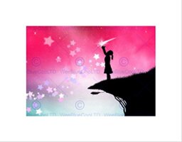 Wee Blue Coo Nursery Silhouette Pink Sky Stars Girl Kids Bedroom Wall Art Print