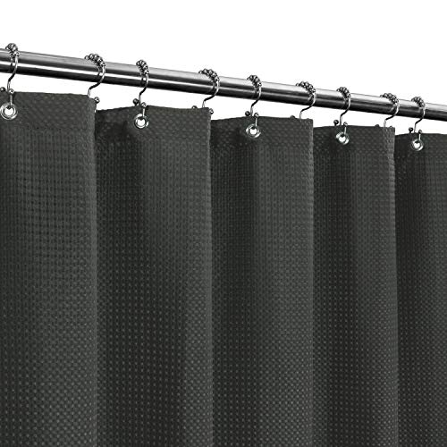 "Barossa Design Waffle Shower Curtain for Luxury Hotel Spa - Heavy Duty Fabric 230 GSM No Blowing Waterproof Machine Washable - Graphite Grey, 71"" x 72"""