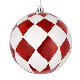 "Vickerman 6"" Red Ball with White Diamond Glitter Christmas Ornament, Set of 3"