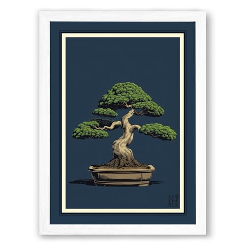 Bonsai in Balance Japandi Framed Wall Art Print A1 (84.1×59.4cm) White, Wall Decor for Living Room, Bedroom, Office & Home, Ready to Hang, Art Gift