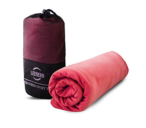 Leeremi & Norstat Microfibre Sports Towel with Carry Bag 70 x 140 cm Pink