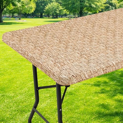"Moosfor Spandex Elastic Fitted 8FT Rectangle Table Cloth, Stretch Washable Tablecloths, Reusable Table Cover for Outdoor Picnic, Camping, Patio,Dining & Kitchen (Weave, 30""x96"")"