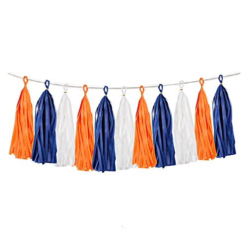 15PCS Orange Navy Blue White DIY Party Tassel Garland Paper Banner Streamer Backdrop for Graduation Astros Birthday Wedding Baby Shower Nursery Classroom Garland Tassel Hanging Decoration
