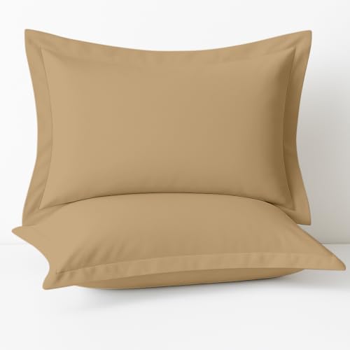 Cotton Metrics Heavy Quality Queen Pillow Shams Set of 2 Taupe 600TC 100% Organic Cotton Taupe Pillow Shams Queen Size 20X30 Decorative Pillow Cover with 2 Inch Flang