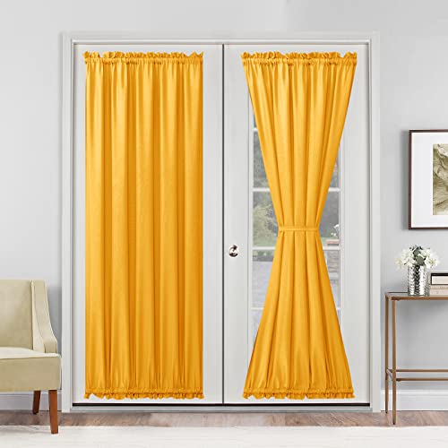 Hiasan French Door Curtains Privacy, Rod Pocket Semi Sheer Front Curtain for Door Window, 1 Panel (Golden Orange, W 52 inch x L 72 inch)