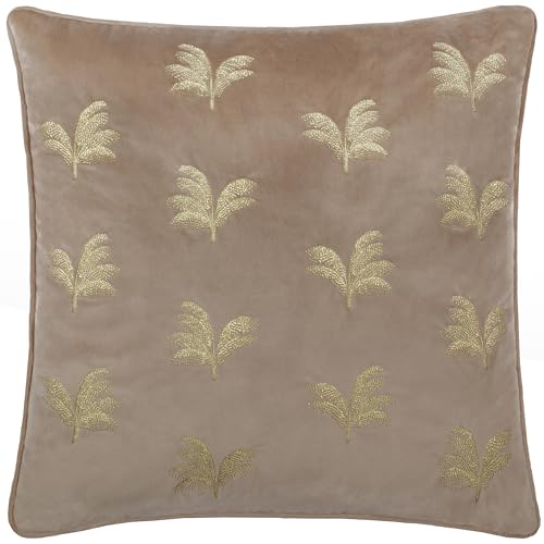 Paoletti Guilded Palms Embroidered Feather Rich Cushion - Mink - 45x45cm