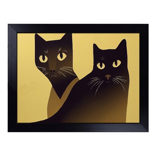 Lap Tray with Bean Bag Cushion, The Two Cats Abstract - Handmade in the UK, Raised Wooden Edge, Padded Cushion, Heat-Resistant Wipe-Clean Surface, for Meals, Laptops and Crafts