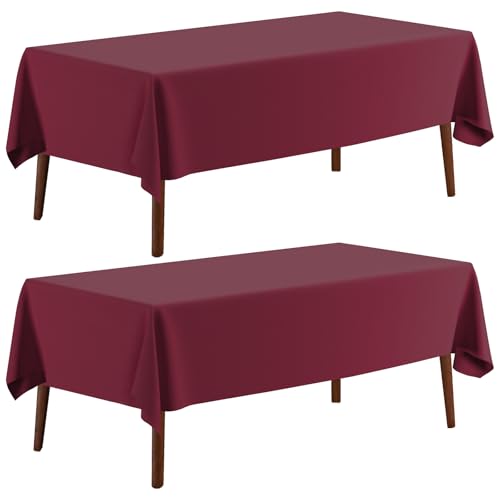 "CXPSINC 2 Pack Plastic Tablecloth 54"" x 108""Disposable Tablecloth Rectangle Plastic Table Cover for 6 to 8 Foot Tables Indoor or Outdoor Parties Birthdays Weddings Christmas Anniversary (Burgundy)"
