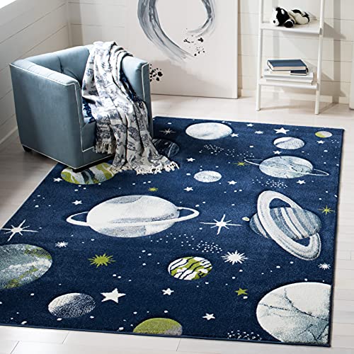 Safavieh Contemporary Rug for Living Room, Dining Room, Bedroom - Carousel Kids Collection, Short Pile, in Navy Blue and Grey, 122 X 183 cm