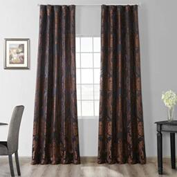 HPD Half Price Drapes Designer Damask Curtains for Room Decoration 96 Inches Long Faux Silk Room Darkening Curtains (1 Panel), 50W x 96L, Black & Cognac