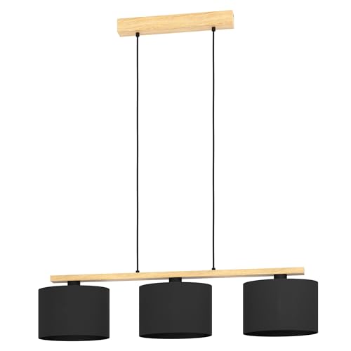 Eglo Pendant Lighting Castralvo, Ceiling Light Fitting with 3 Shades, Hanging lamp for Dining and Living Room Made of Black Wood and Fabric, FSCM70HB, E27 Socket